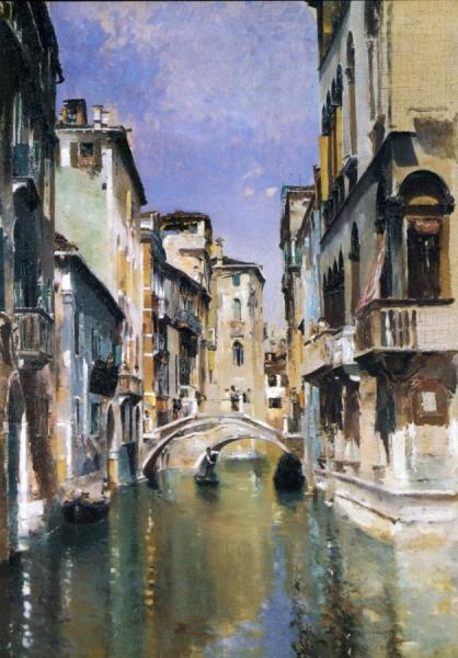 Canal In Venice, San Trovaso Quarter by Robert Frederick Blum