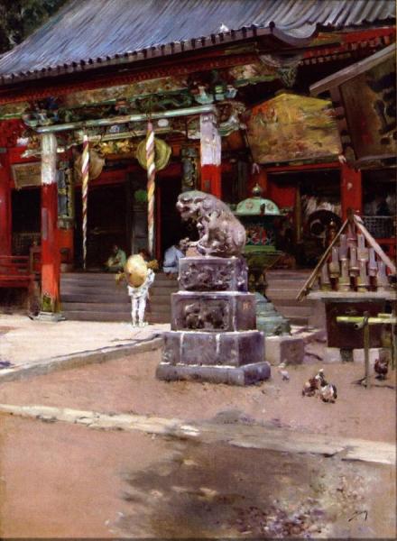 The Temple Court Of Fudo Sama At Meguro, Tokyo by Robert Frederick Blum