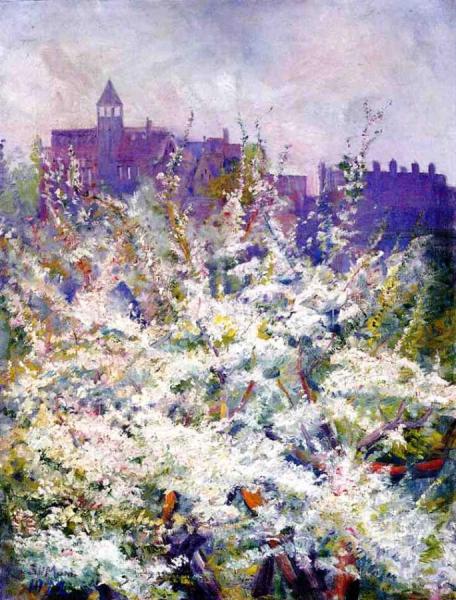 Spring Trees In Blossom, Boston by Robert Hatton Monks Oil Painting Reproductions