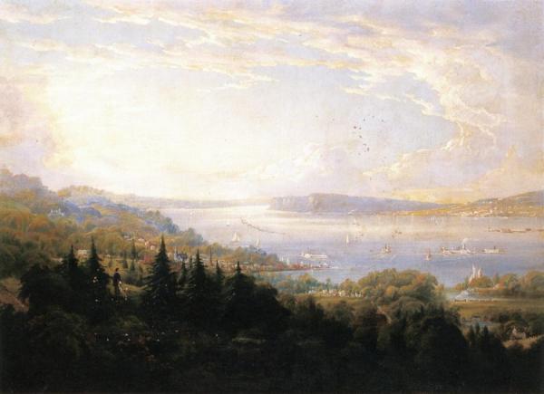 View Of The Hudson River At Haverstraw Bay by Robert Havell Jr.