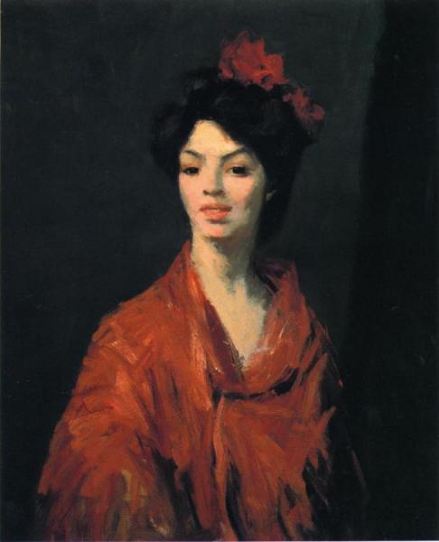 Spanish Woman In A Red Shawl by Robert Henri