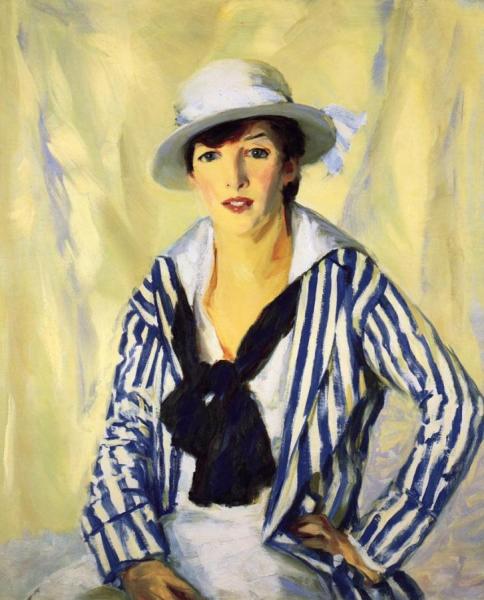 Viv In Blue Stripe by Robert Henri