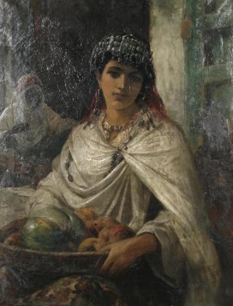 A Kabyle Fruit Seller, Algiers by Robert Kemm Oil Painting Reproductions