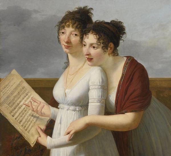 Portrait Of Two Elegantly Dressed Ladies by Robert Lefevre