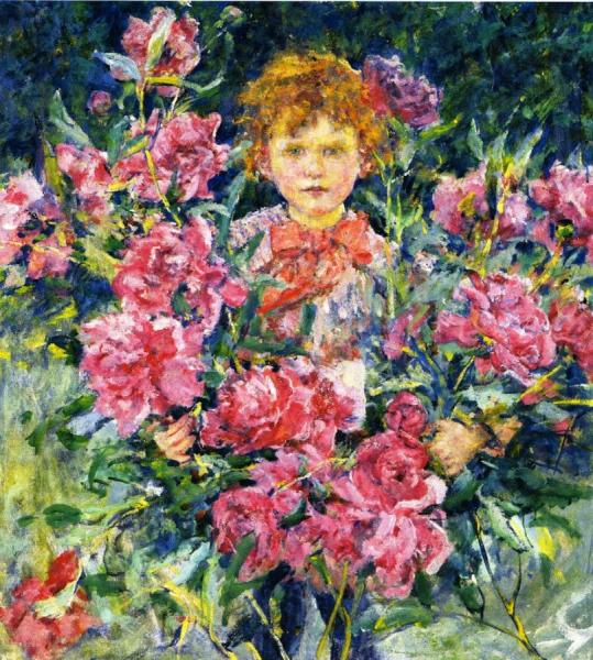 Boy With Red Peonies by Robert Reid