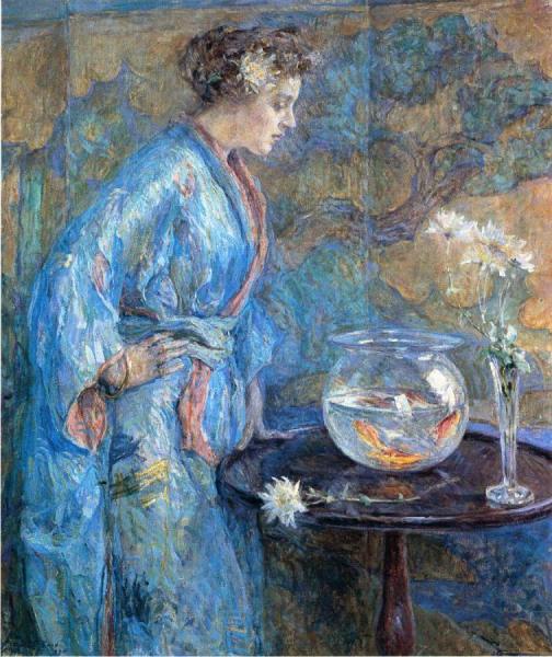 Girl In Blue Kimono by Robert Reid