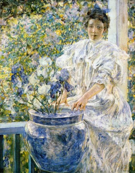 Robert Reid Woman On A Porch With Flowers