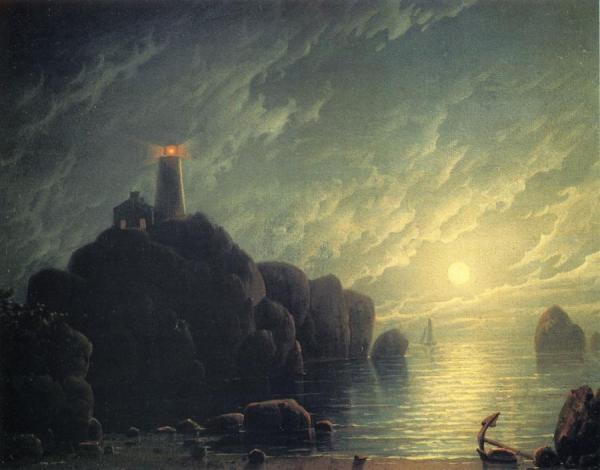 Moonlight And Lighthouse by Robert Salmon