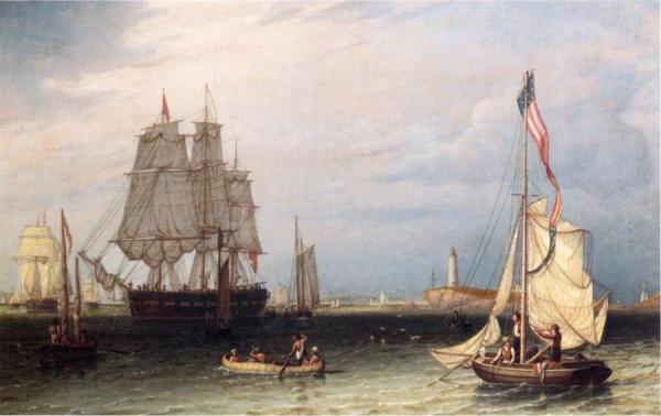 Shipping Scene At Boston Light by Robert Salmon