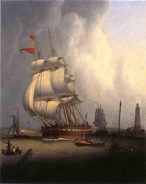 Robert Salmon Ships Leaving Boston Harbor