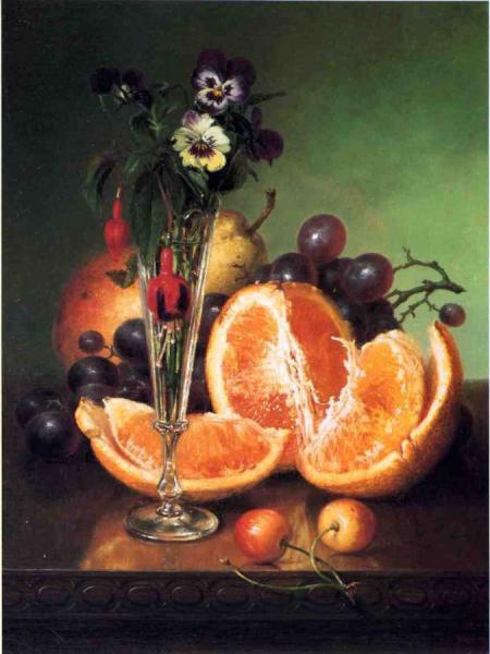 Fruit, Flowers And A Wineglass On A Tabletop by Robert Spear Dunning