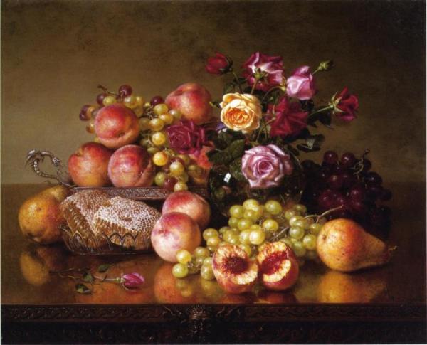 Robert Spear Dunning Fruit Still Life With Roses And Honeycomb