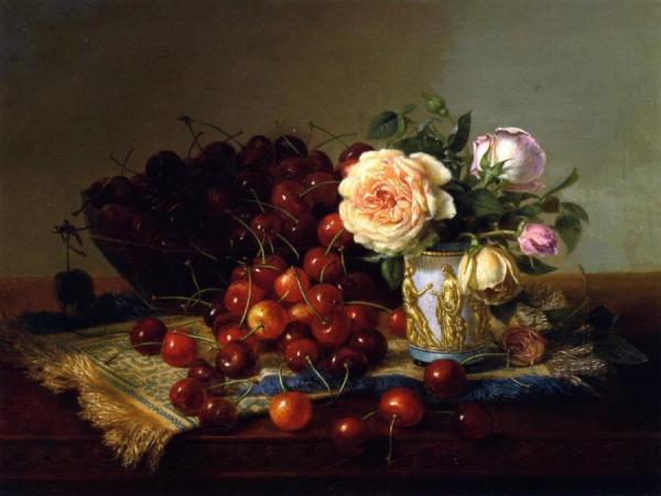 Still Life With Roses And Cherries by Robert Spear Dunning