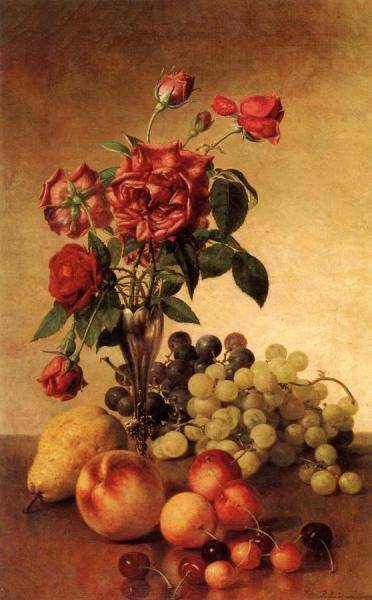 Still Life With Roses And Fruit by Robert Spear Dunning Oil Painting Reproductions