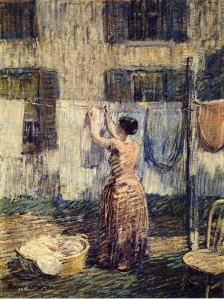 Woman Hanging Out Clothes by Robert Spencer