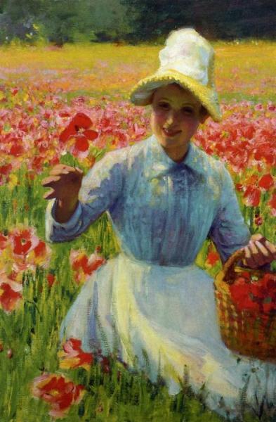 Girl With Poppies by Robert Vonnoh