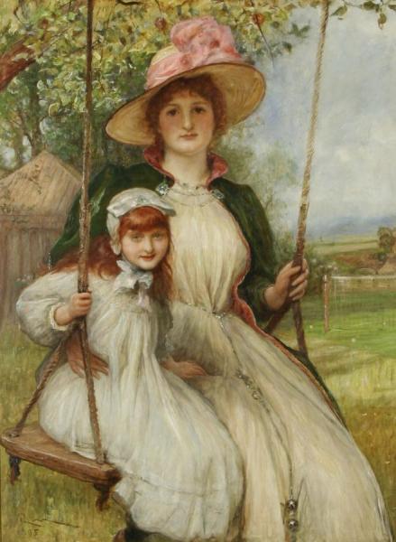 Mother And Daughter On A Swing by Robert Walker Macbeth Oil Painting Reproductions