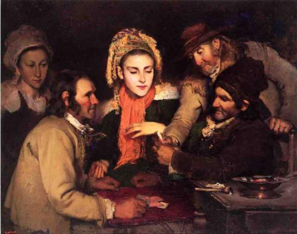 Card Players In Brittany by Robert Wylie