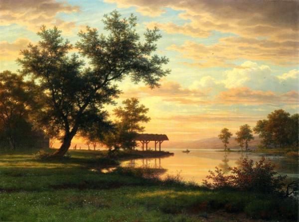 Abendstimmung Am Seeufer Evening Atmosphere By The Lakeside by Robert Zund