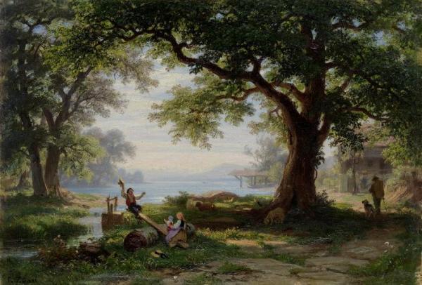Auf Der Wippe Am Sempachersee by Robert Zund Oil Painting Reproductions