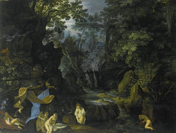 A Forest Landscape With Bathing Nymphs And Leda And The Swan by Roelant Savery Oil Painting Reproductions