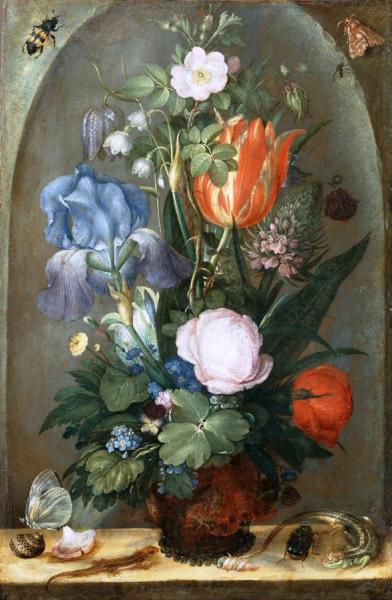 Roelant Savery Flower Still Life With Two Lizards