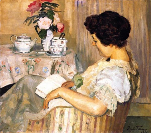 Roger De La Fresnaye Alice Reading Beside A Cup Of Tea