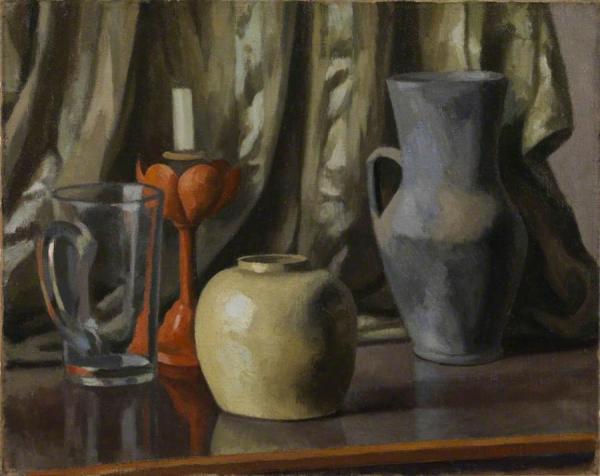 Still Life With Candle And Earthenware Pots by Roger Fry