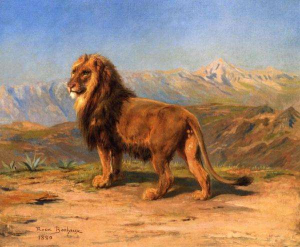 Lion In A Mountainous Landscape by Rosa Bonheur