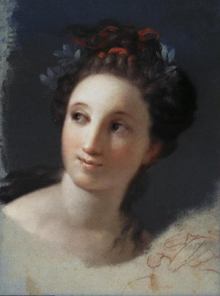 Female Head With A Ribbon And Laurels In The Hair by Rosalba Carriera