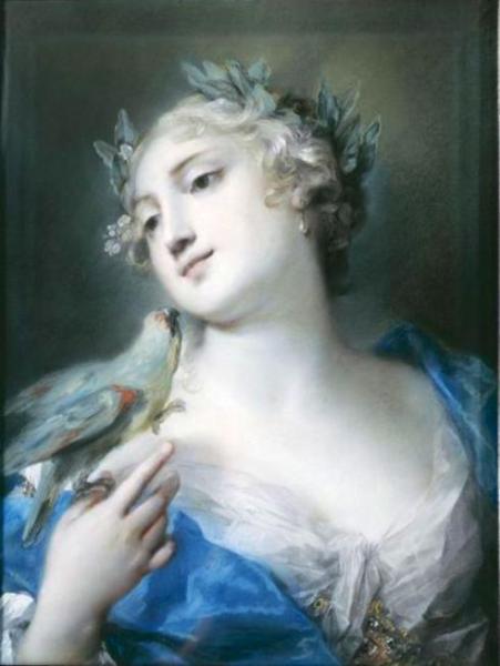 Portrait Of A Lady With A Parrot by Rosalba Carriera