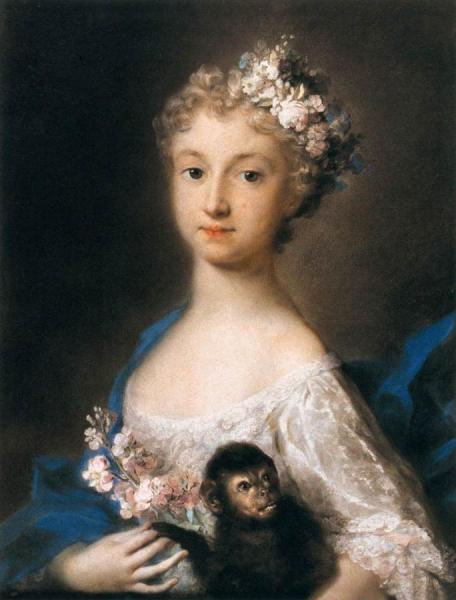 Young Girl Holding A Monkey by Rosalba Carriera