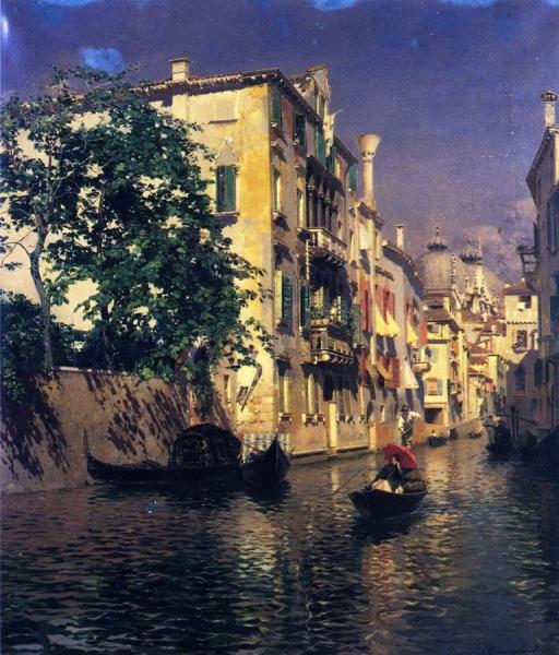 A Canal In Venice by Rubens Santoro Oil Painting Reproductions