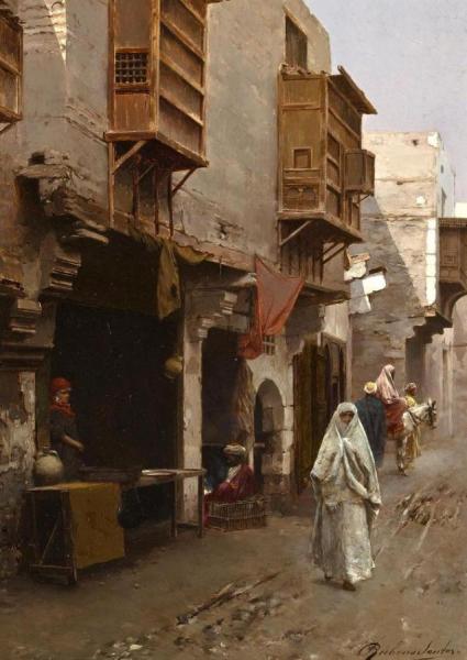 A Street In North Africa by Rubens Santoro Oil Painting Reproductions