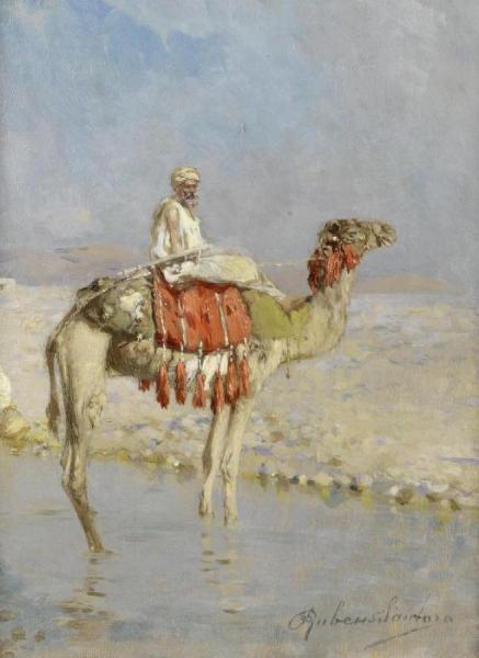Crossing The River On A Camel by Rubens Santoro Oil Painting Reproductions