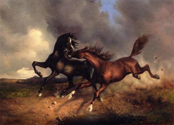 Horses During A Thunderstorm by Rudolf Koller