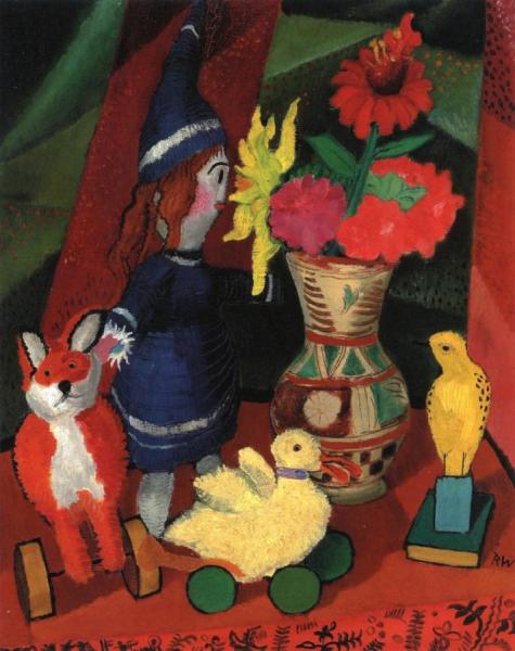Still Life With Flower Jug And Puppet Ii by Rudolf Wacker