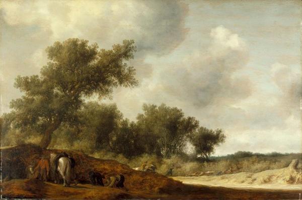 Landscape With Deer Hunters by Salomon Van Ruisdael