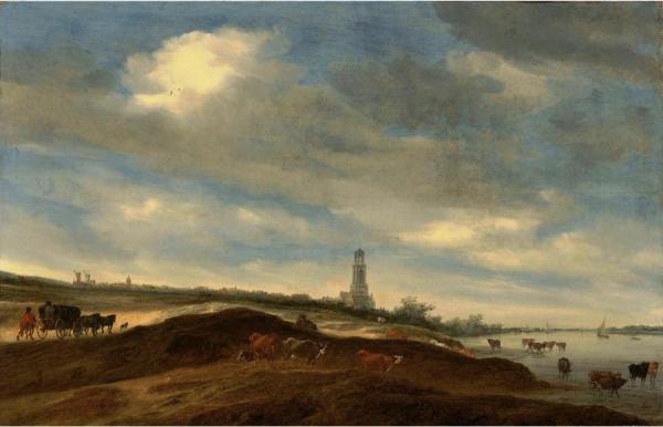 A Panoramic View Of Rhenen From The Banks Of The Rhine To The West Of The City by Salomon Van Ruysdael Oil Painting Reproductions