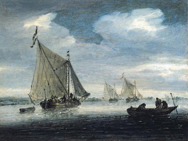 An Estuary Scene With A Kaag Close-hauled In A Light Breeze by Salomon Van Ruysdael Oil Painting Reproductions