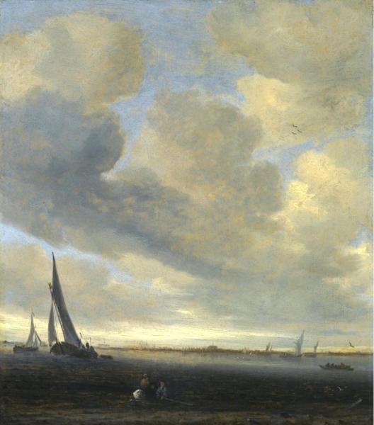 An Estuary Scene With A View Of Haarlem Beyond by Salomon Van Ruysdael