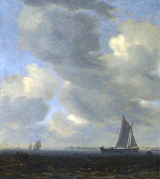 An Estuary Scene With Light Shipping by Salomon Van Ruysdael