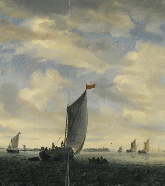 An Estuary Scene With Smalschips On A Broad Reach Before A Gentle Breeze by Salomon Van Ruysdael