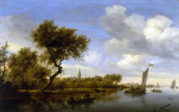 River Landscape With A Church In The Distance by Salomon Van Ruysdael