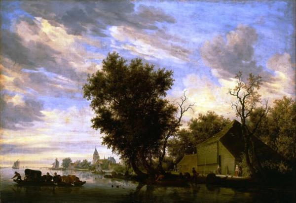 River Scene With Ferry Boat by Salomon Van Ruysdael