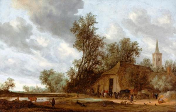 The Halt At The Inn by Salomon Van Ruysdael