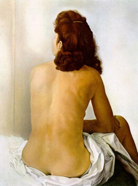 Gala Nude From Behind Looking In An Invisible Mirror by Salvador Dalí