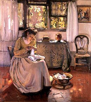 Mujer Cosiendo by Salvador Tuset Tuset