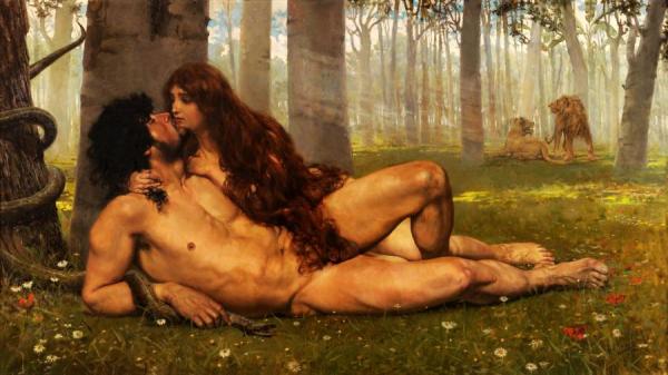 The First Kiss Of Adam And Eve by Salvador Viniegra Y Lasso De La Vega