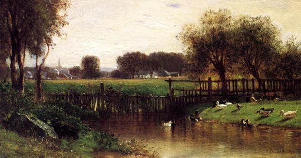 Ducks By A Pond by Samuel Colman Jr.